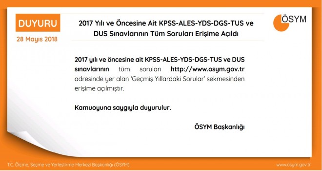 ÖSYM Tüm Sınav Sorularını Erişime Açtı