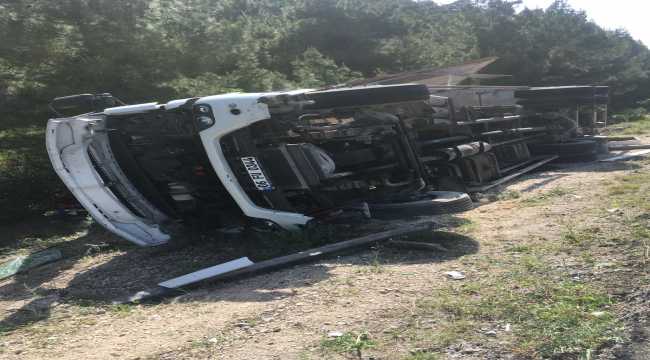 Koyulhisar'da devrilen kamyonun sürücüsü yaralandı