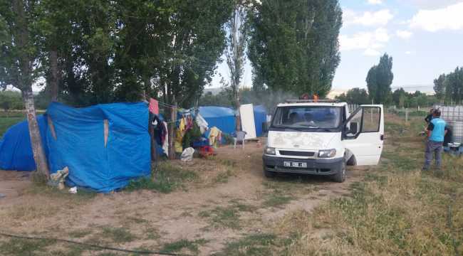 Tarım işçilerinin kaldığı çadırlar dezenfekte edildi
