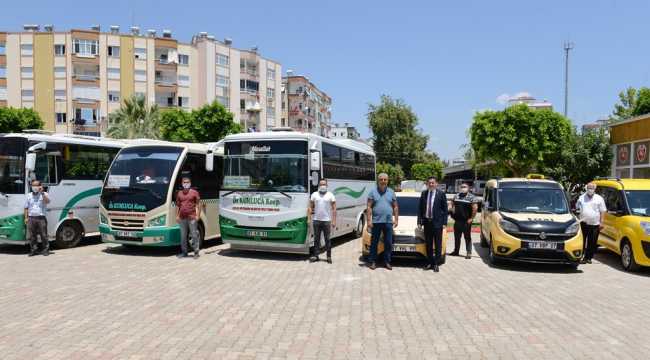 Kumluca'da toplu taşıma araçları dezenfekte ediliyor