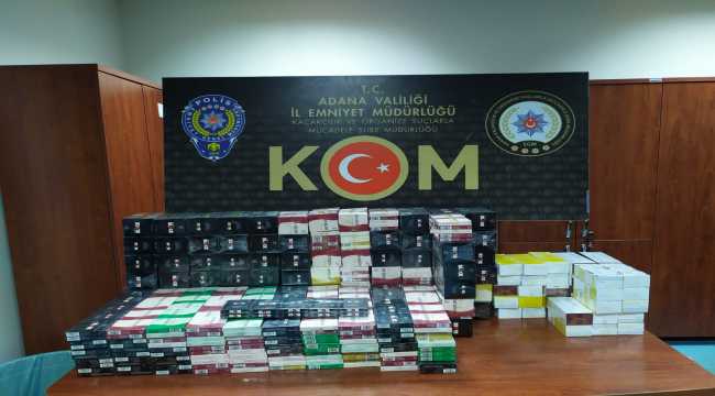 Adana'da yolcu otobüsündeki kaçak sigaraları 