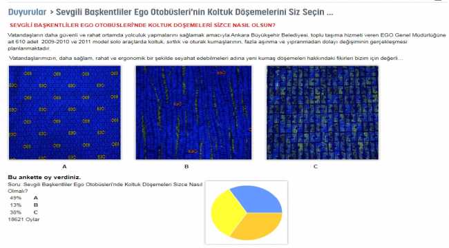 Başkentte toplu taşımada kullanılacak otobüslerin koltuk kumaşları anketle belirlendi 