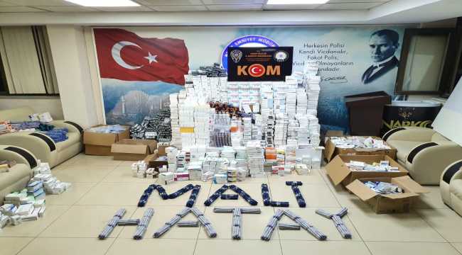 Hatay'da karekod ve barkodları kesilmiş ilaçlar ele geçirildi