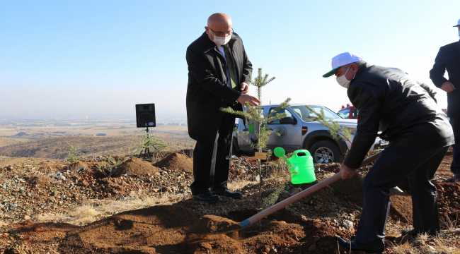 Konya'da öğretmenler için oluşturulan hatıra ormanına ilk fidanlar dikildi