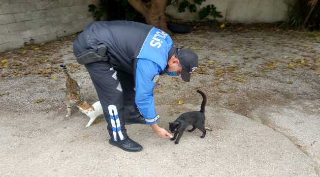 Sokak hayvanlarına polisten mama desteği
