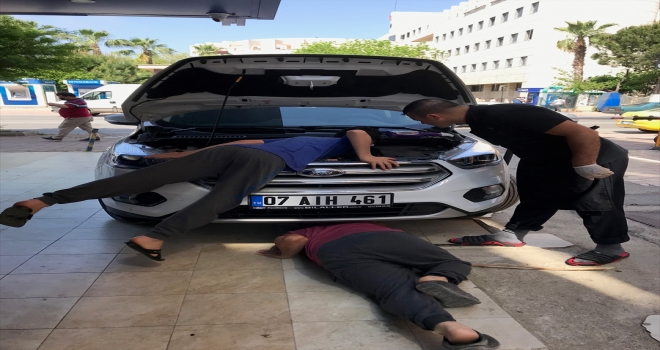 Antalya'da aracın motor kısmına sıkışan kedinin çıkması için vatandaşların yapmadığı kalmadı
