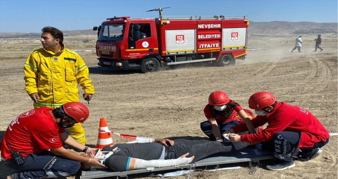 Nevşehir'de uçak kazası tatbikatı yapıldı