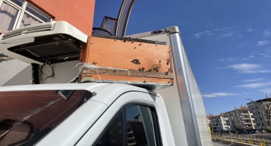 Aksaray'da kamyona çarpan tırdaki kovanlarda bulunan arılar çevredekilere zor anlar yaşattı