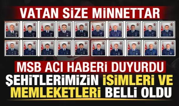 MSB şehit olan 20 askerin isimlerini açıkladı
