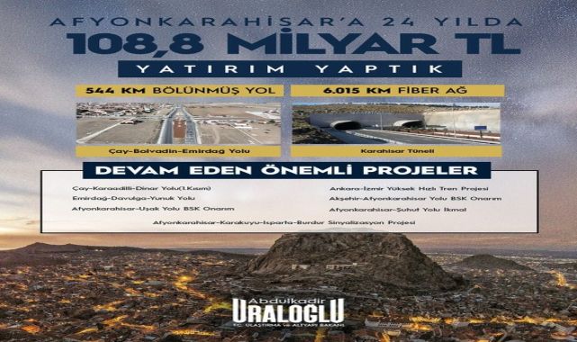 Ulaştırma ve Altyapı Bakanı Uraloğlu: Afyonkarahisar'a 24 Yılda 108,8 Milyar TL Yatırım