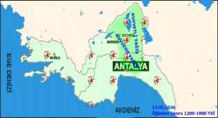 Antalya'da 14 Mayıs Perşembe Gök Gürültülü Sağanak Yağış