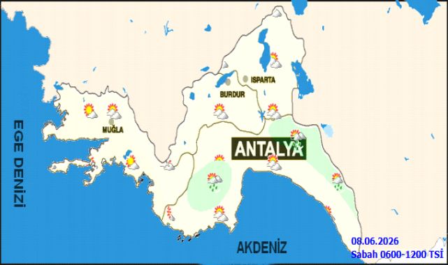 Antalya'da 8 Haziran Pazartesi Hava Durumu: Parçalı Bulutlu, İç Kesimlere Sağanak Yağış Uyarısı