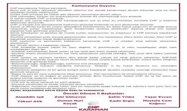 Önceki Dönem Karaman İl Başkanlarından Ortak Açıklama: Kurultay İradesine Sahip Çıkıldı