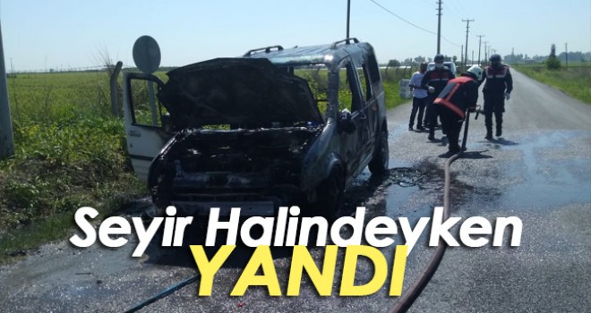 Seyir halindeki ticari araç yandı