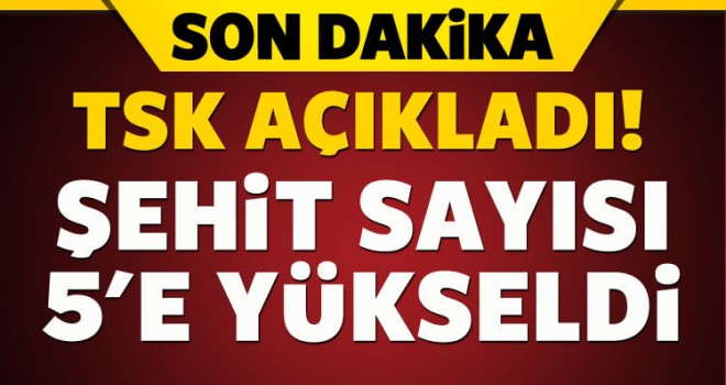 TSK Açıkladı! Şehit Sayısı 5'e Yükseldi