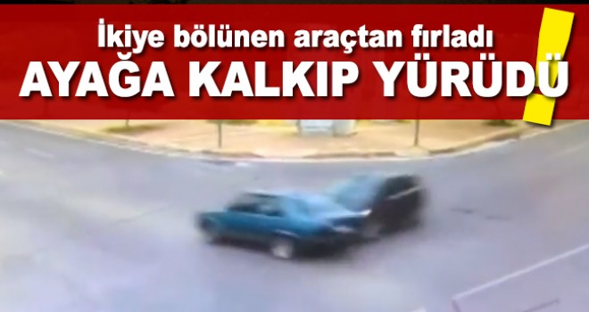 İkiye ayrılan araçtan sürücü yürüyerek çıktı
