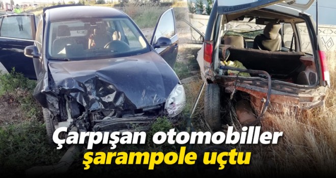 Çarpışan otomobiller şarampole uçtu