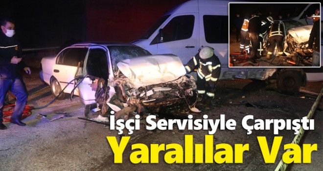 İşçi minibüsü ile otomobil çarpıştı: 5 yaralı