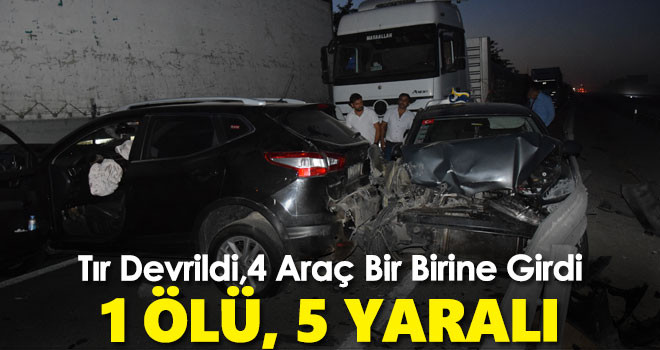 Konya'da tır bariyerlere çarparak devrildi