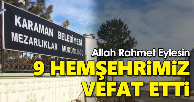 3 Eylül Karaman'da vefat edenler